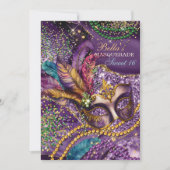 マルディグラスマスカレードバースデーパーティ招待状 招待状 (正面)