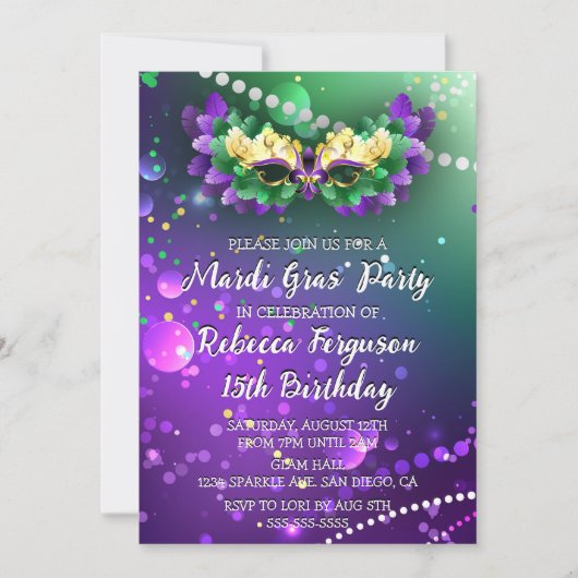 マルディグラスマスカレードパーティー 招待状 (正面)