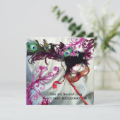 マルディグラスマスカレードパーティー、白いシルククロス 招待状 (スタンド正面)