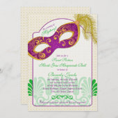 マルディグラスマスカレードボールスウィート16誕生日 招待状 (正面/裏面)