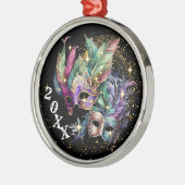 マルディグラスマスカレードマスククリスマス メタルオーナメント (左)