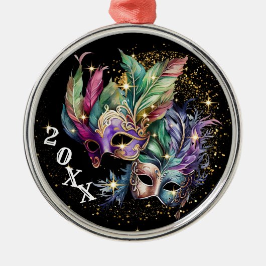 マルディグラスマスカレードマスククリスマス メタルオーナメント (正面)