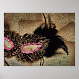 マルディグラスマスカレードマスクピンクアンティークカーニバル ポスター