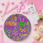 マルディグラスマスカレードマスクブライトパープルグリーン ペーパープレート (パーティー)