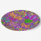 マルディグラスマスカレードマスクブライトパープルグリーン ペーパープレート (アングル)