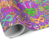 マルディグラスマスカレードマスクブライトパープルグリーン ラッピングペーパー (ロールコーナー)