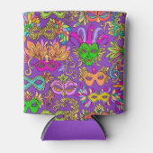 マルディグラスマスカレードマスクブライトパープルグリーン 缶クーラー (正面)