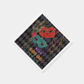 マルディグラスマスカレードマスクブラックハーレクイン スタンダードカクテルナプキン (角)