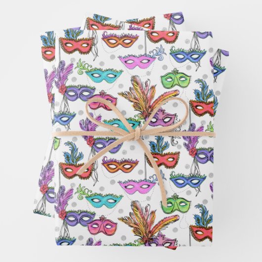 マルディグラスマスカレードマスク明るい水色 ラッピングペーパーシート (インサイチュ)