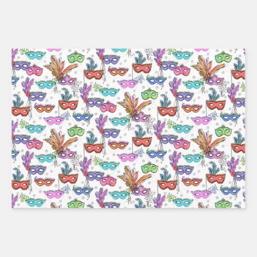 マルディグラスマスカレードマスク明るい水色 ラッピングペーパーシート (正面)