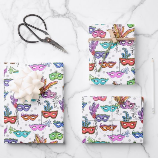 マルディグラスマスカレードマスク明るい水色 ラッピングペーパーシート (正面)