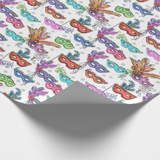 マルディグラスマスカレードマスク明るい水色 ラッピングペーパー (角)