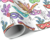 マルディグラスマスカレードマスク明るい水色 ラッピングペーパー (ロールコーナー)