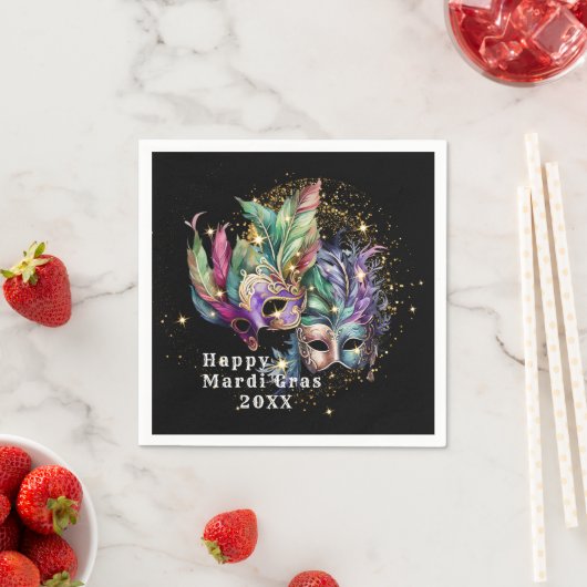 マルディグラスマスカレードマスク紙ナプキンス スタンダードカクテルナプキン (インサイチュ)