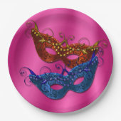 マルディグラスマスカレードマスク紙プレート9" ペーパープレート (正面)