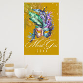 マルディグラスマスカレードマスク |金ゴールドポスター ポスター (キッチン)