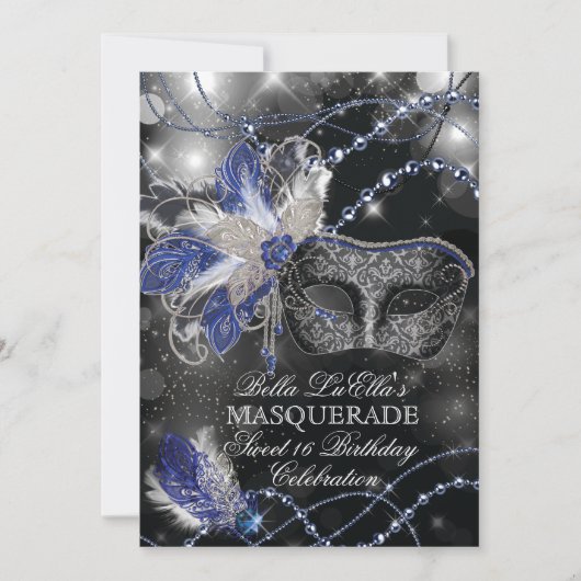 マルディグラスマスカレード誕生日パーティーの招待 招待状 (正面)