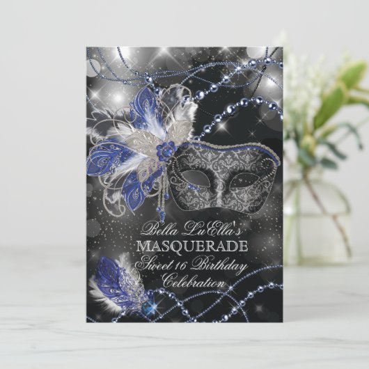 マルディグラスマスカレード誕生日パーティーの招待 招待状 (スタンド正面)