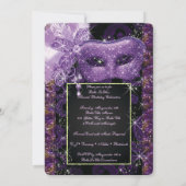 マルディグラスマスカレード誕生日パーティーの招待 招待状 (裏面)