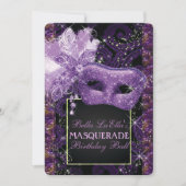 マルディグラスマスカレード誕生日パーティーの招待 招待状 (正面)