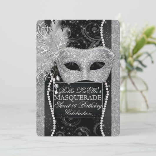 マルディグラスマスカレード誕生日パーティーの招待 招待状 (スタンド正面)