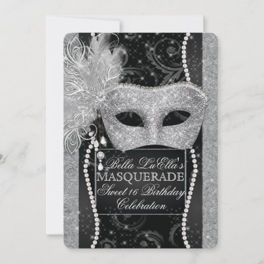 マルディグラスマスカレード誕生日パーティーの招待 招待状 (正面)