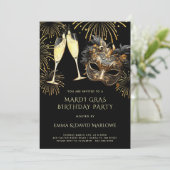 マルディグラスマスカレード誕生日パーティーの招待 招待状 (スタンド正面)