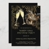 マルディグラスマスカレード誕生日パーティーの招待 招待状 (正面/裏面)