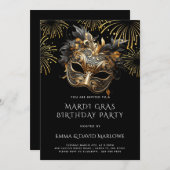 マルディグラスマスカレード誕生日パーティーの招待 招待状 (正面/裏面)