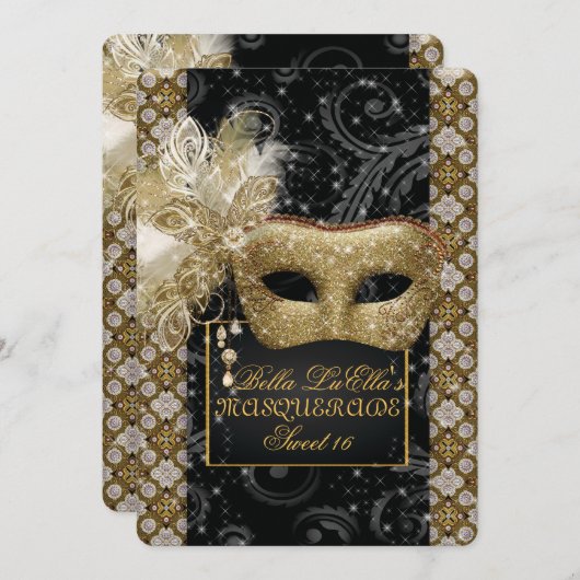 マルディグラスマスカレード誕生日パーティーの招待 招待状 (正面/裏面)