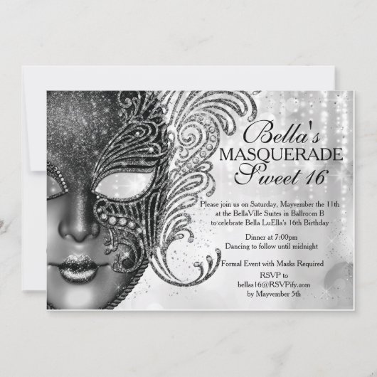 マルディグラスマスカレード誕生日パーティーの招待 招待状 (正面)