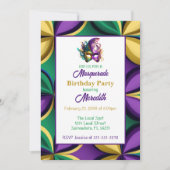 マルディグラスマスカレード誕生日パーティー 招待状 (正面)