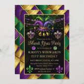マルディグラスマスカレード21歳の誕生日 招待状 (正面/裏面)
