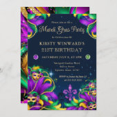 マルディグラスマスカレード21歳の誕生日 招待状 (正面/裏面)