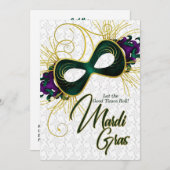 マルディグラスマスクとコスチュームパーティー 招待状 (正面/裏面)