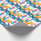 マルディグラスマスクと紙吹雪オンホワイト ラッピングペーパー (角)