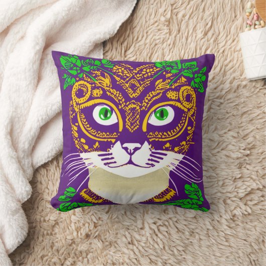 マルディグラスマスクをかわいい猫 クッション (ブランケット)