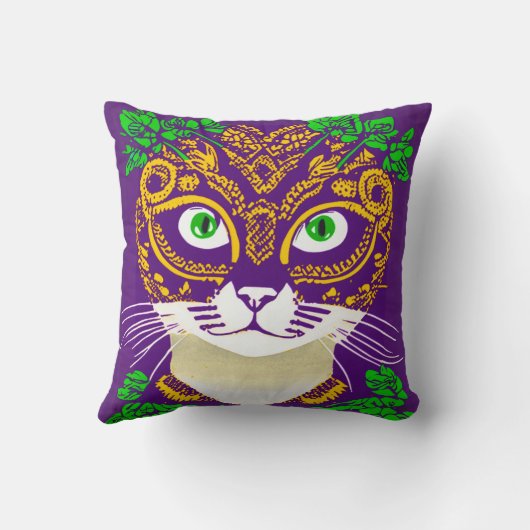 マルディグラスマスクをかわいい猫 クッション (裏面)