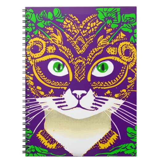 マルディグラスマスクをかわいい猫 ノートブック (正面)