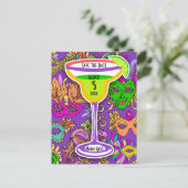 マルディグラスマスクカラフルマルティニ日付を保存 インビテーションポストカード (スタンド正面)
