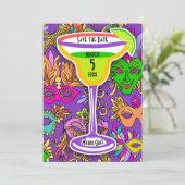 マルディグラスマスクカラフルマルティニ日付を保存 招待状 (スタンド正面)