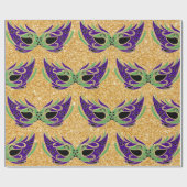 マルディグラスマスクグリーンパープル金ゴールドイエロー ラッピングペーパー (フラット)
