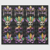 マルディグラスマスクグリーンパープル金ゴールドイエロー ラッピングペーパー (フラット)