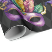 マルディグラスマスクグリーンパープル金ゴールドイエロー ラッピングペーパー (ロールコーナー)