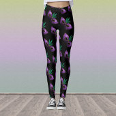 マルディグラスマスクパープルグリーンスパークリー模様ブラック レギンス