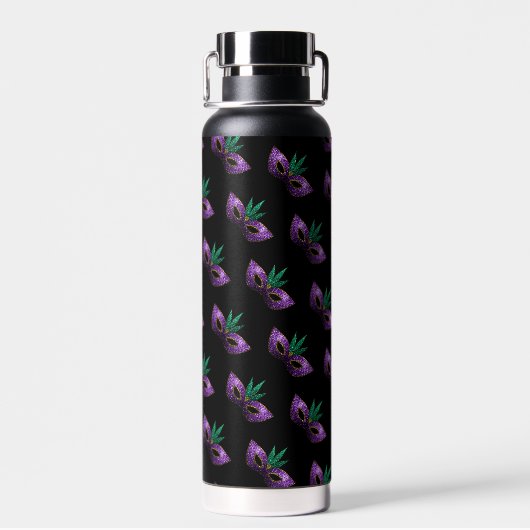 マルディグラスマスクパープルグリーンスパークルズモノグラム ウォーターボトル (背面)
