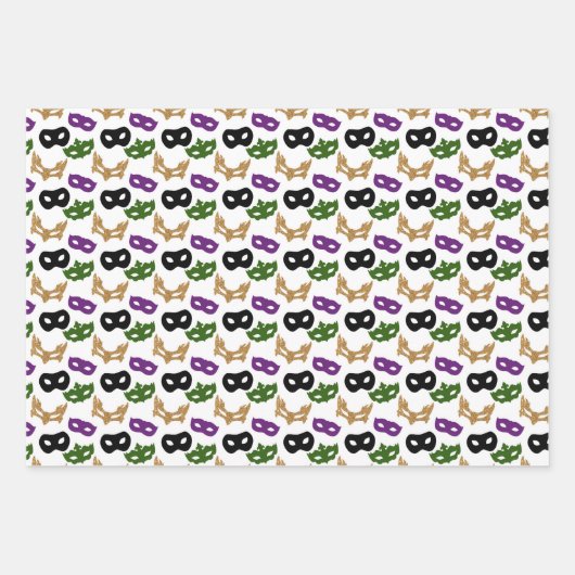 マルディグラスマスクパープルグリーンフェイク金ゴールドブラック ラッピングペーパーシート (正面2)