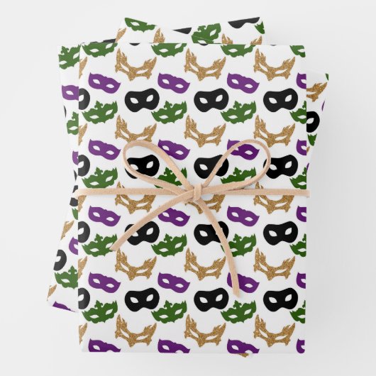 マルディグラスマスクパープルグリーンフェイク金ゴールドブラック ラッピングペーパーシート (インサイチュ)