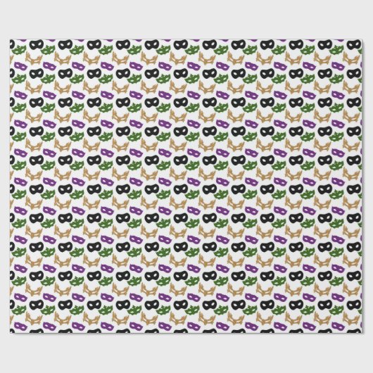 マルディグラスマスクパープルグリーンフェイク金ゴールドブラック ラッピングペーパー (フラット)