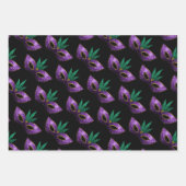 マルディグラスマスクパープルグリーン金ゴールドスパークルスパターン ラッピングペーパーシート (正面3)